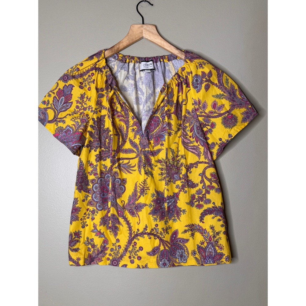 J.Crew Collection Ratti Yellow Paisley Peasant Top Womens XXS Cotton Boho